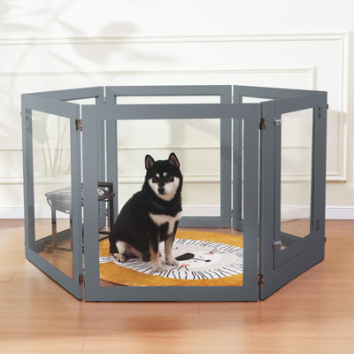 Heavy Duty Clear Acrylic Dog Playpen, Transparent Pet Pen, Metal Frame Easy Assemble Kennel Enclosure, Ideal for Small to Medium Dogs, Cats, and Other Small Pets (Gray, 6 Panels with Door)