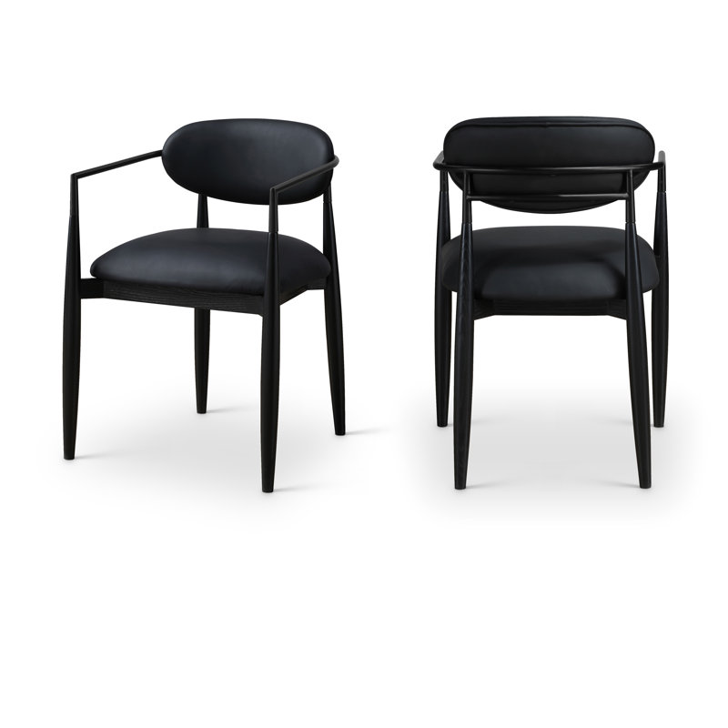 Eligah Vegan Leather Upholstered Dining Arm Chair, Black Vegan Leather, Stained Black / Powder Coated Black