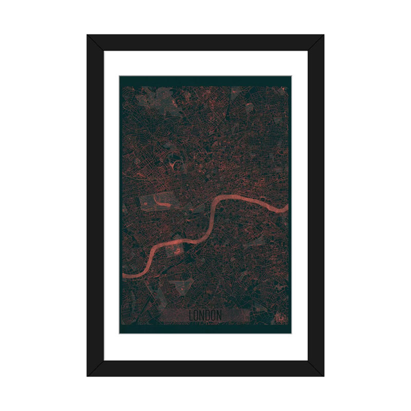« london infrared urban blueprint map », reproduction d’impression sur toile, Papier beaux-arts encadré noir, Blanc