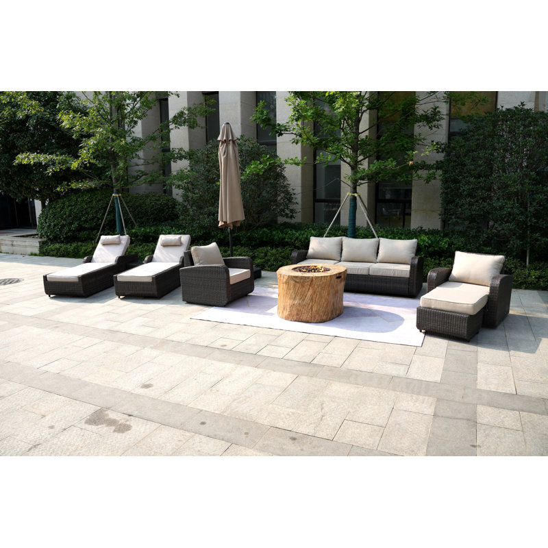 Ensemble de conversation en osier / rotin pour 8 personnes avec coussins Farhaad