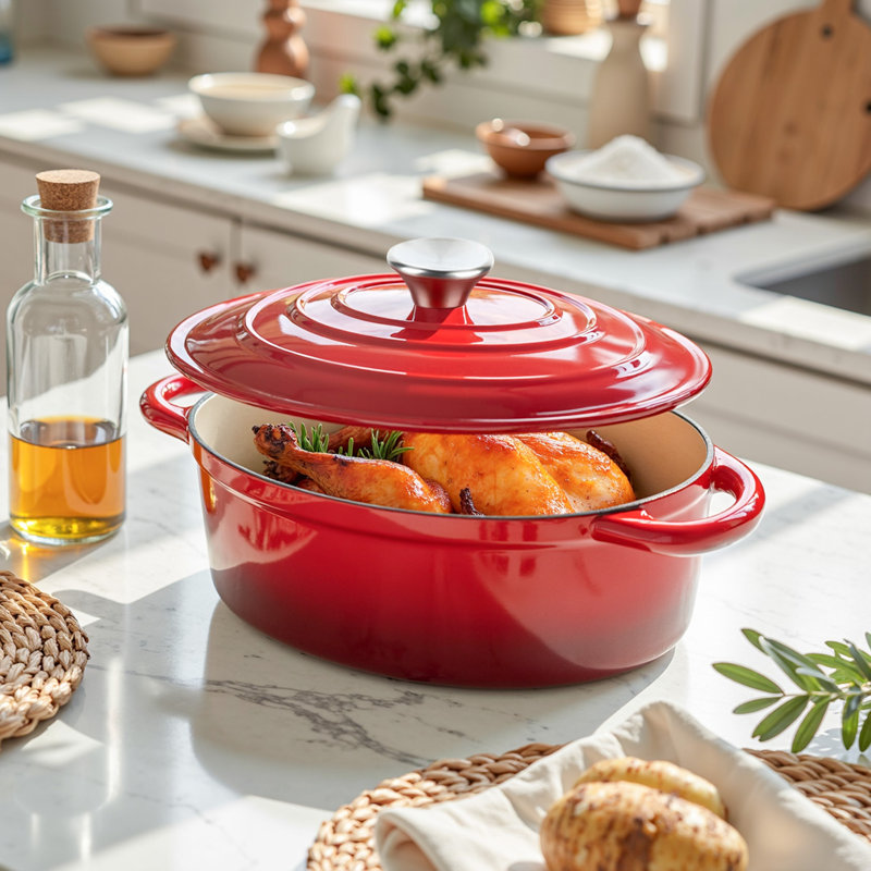 Faitout en fonte émaillée avec couvercle, batterie de cuisine antiadhésive recouverte d'émail avec deux poignées pour la cuisson du pain