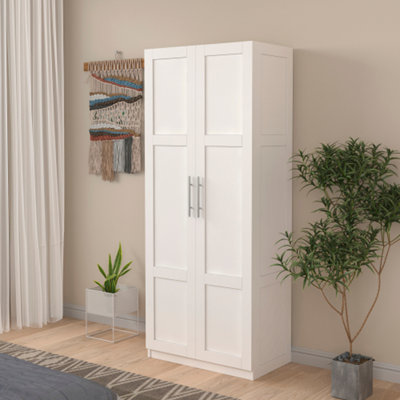 Elegant White High Wardrobe & Kitchen Cabinet with 2 Doors, 3 Partitions & 4 Spaces