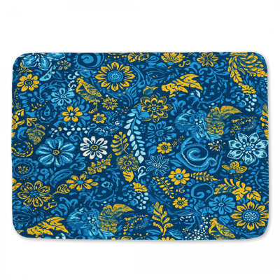 Tapis de bain bleu à motif floral
