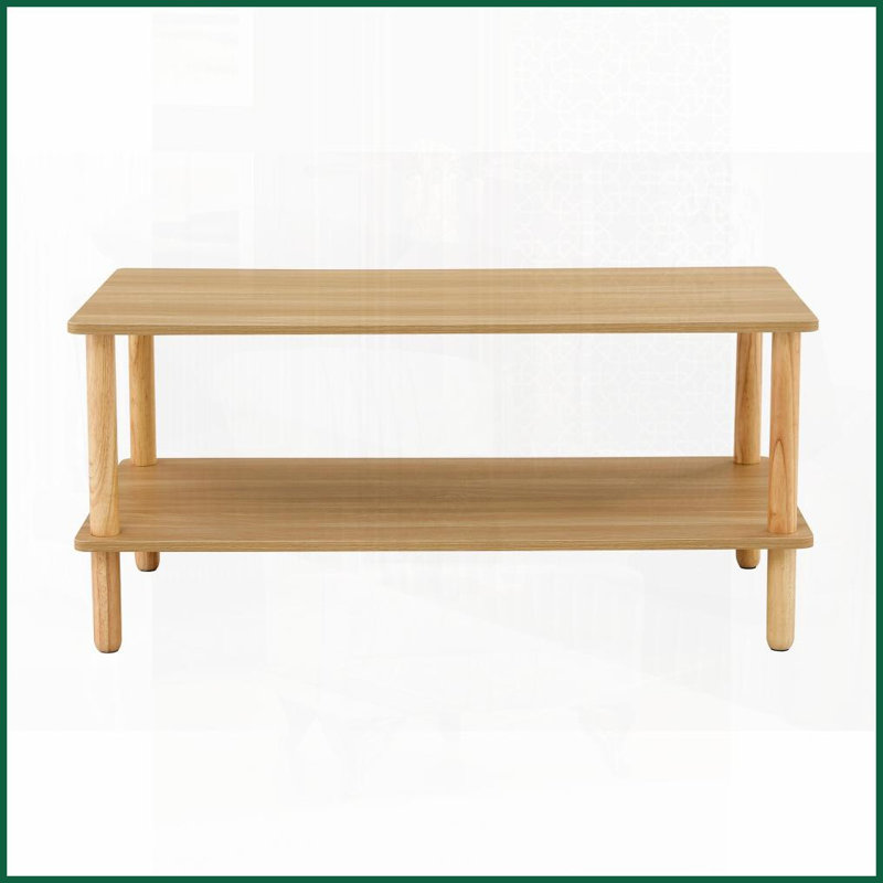 Table basse à 2 niveaux pour le salon - bois massif et amp; Panneau de fibres à densité moyenne, facile à nettoyer, rangement ouvert, pieds en bois d'hévéa stables