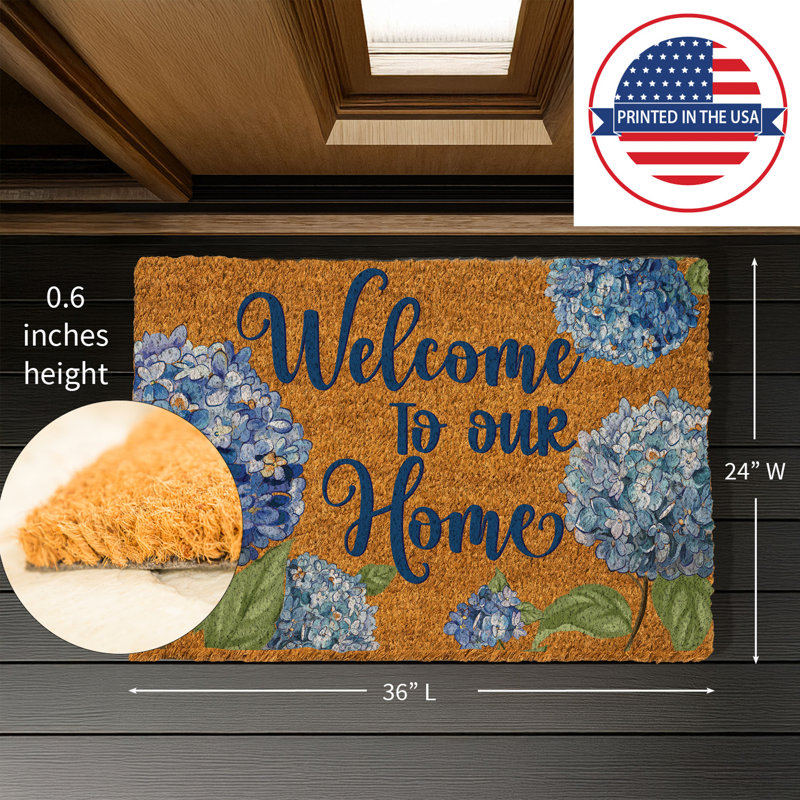 Hydrangea Haven Coir Mat, 36"x24"
