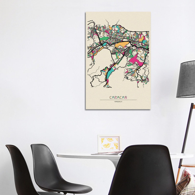 Caracas, Venezuela Map by Ayse Deniz Akerman - Wrapped Canvas Gallery-Wrapped Canvas Giclée