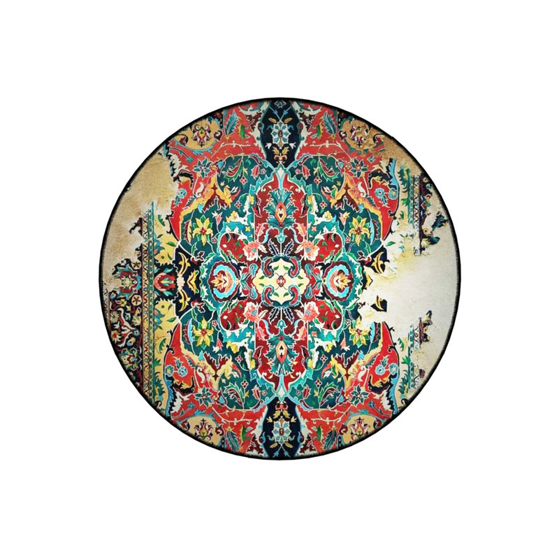 Multicolored Traditional Patterned Woven Base Decorative Carpet, Round 2'8"