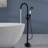 Topcraft Double Handle Floor Mounted Freestanding Bathtub Faucet Tub Filler with Handheld Shower, Matte Black-69763895
