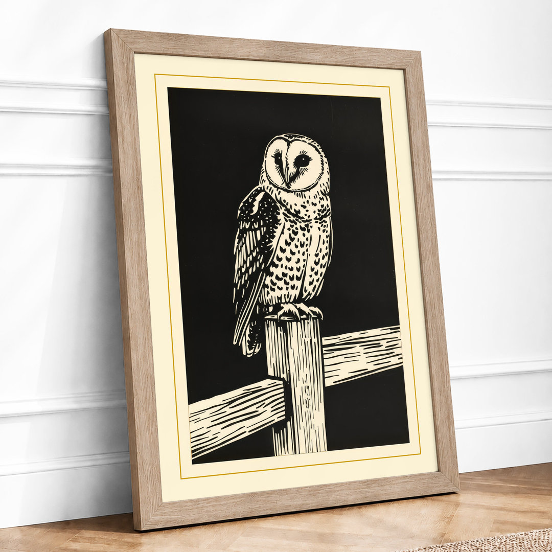 Barn Owl Perched Vintage - Framed Print