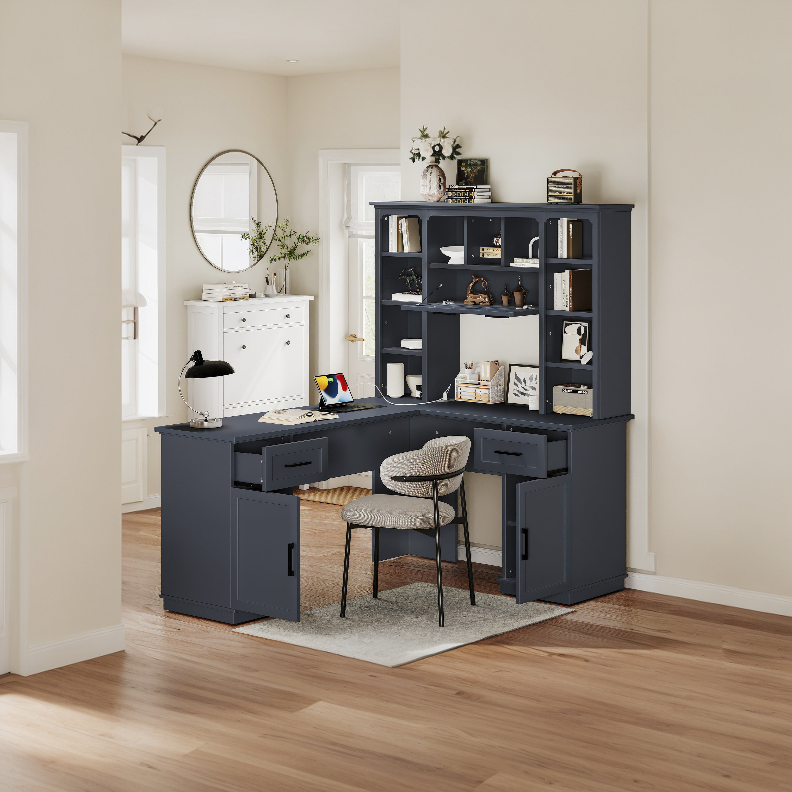 Red Barrel Studio® L-Shaped Computer Desk With 2 Cabinets And 2 Drawers ...