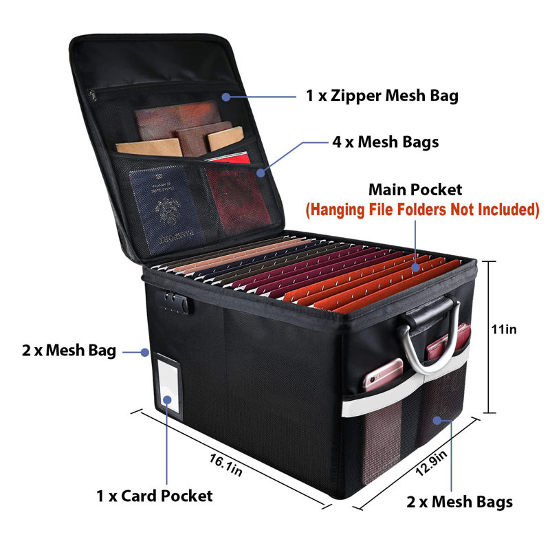 Fireproof File Organizer, Locking Fireproof Storage File Cabinet, Portable Office Safe For Hanging Letter/Legal File Folders 16.1 X 12.9 X 11 Inches
