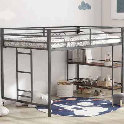 Lit mezzanine simple en métal avec tablette - peu encombrant pour la construction de la chambre à coucher, tablette Safe All ', bruit, coffre-fort, assemblage facile