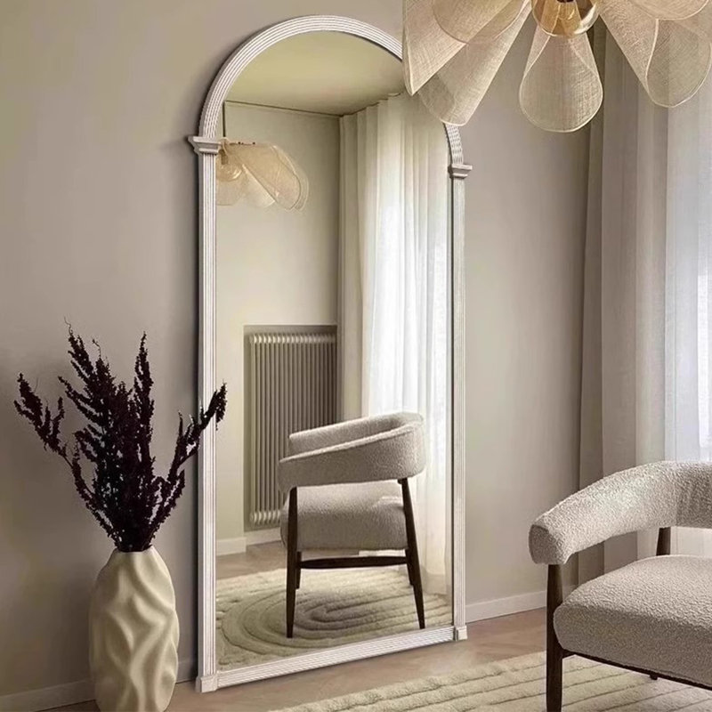 Miroir pleine grandeur de style français à fixation murale au sol, 62,99 po x 23,62 po, Blanc