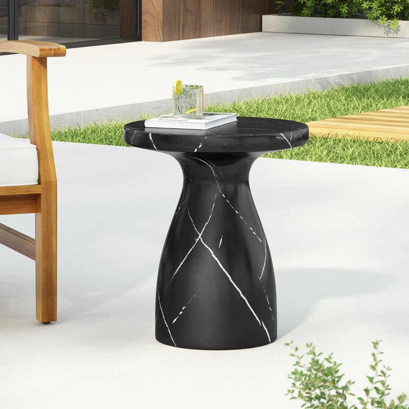 Evyn Outdoor/Indoor Marble Effect Mgo Side Table, Matte Black