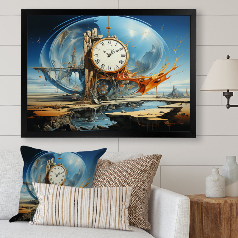 Reproduction d'art sur toile, "The Persistance Of Memory surrealism III", H 30 po x l 40 po x P 1,5 po, Cadre photo noir