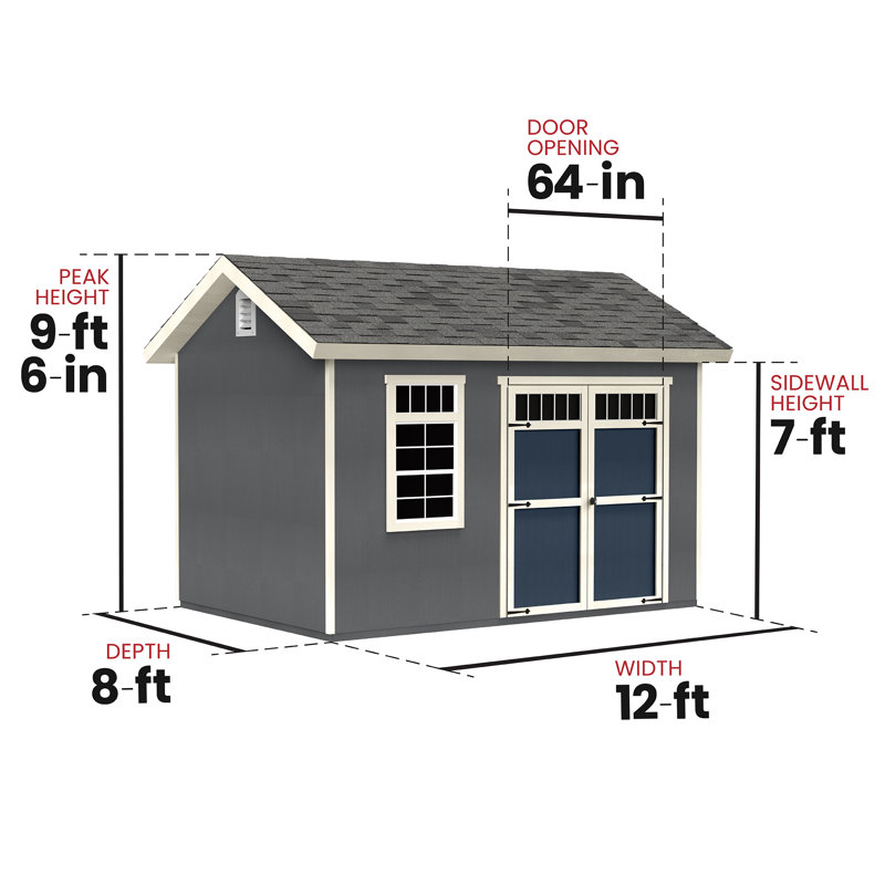 Beachwood Wood Storage Shed, 8 ft. W x 12 ft. D, With Floor (DIY Installation), No, With Floor, 8' W x 12' D