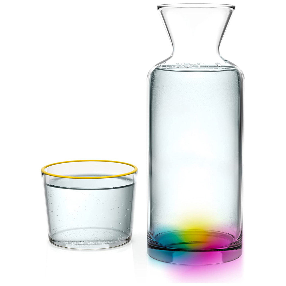 Brayden Studio Bedside Water Carafe with Glass - 23.6oz, Blue/Yellow/Clear - Perfect Drink Dispenser, image size:1000x1000