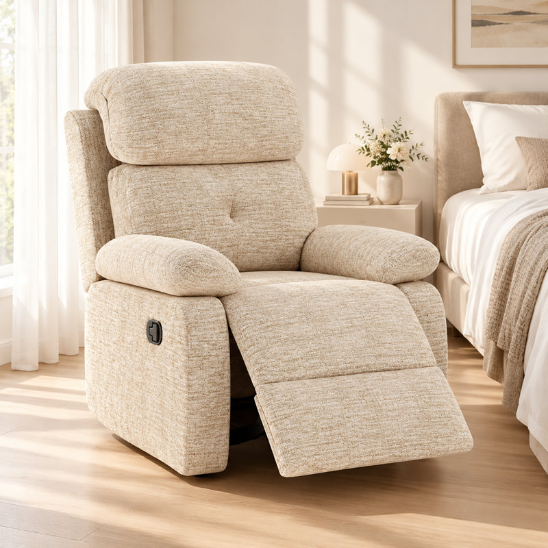 3-Position Padded Seat Upholstered Recliner with Adjustable Legrest and Backrest, Sand