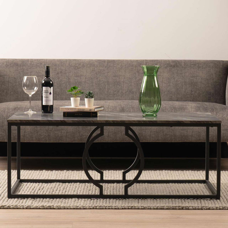 Ashwaq 120cm Rectangular Coffee Table for Living Room Furniture, Centre Table with Metal Base