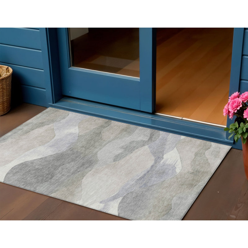 Tapis intérieur lavable abstrait beige et gris 3 pi x 5 pi