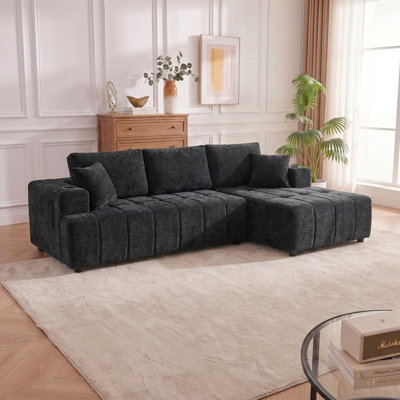 108" L-Shaped Modular Sectional Sofa with Chaise, Cloud Comfort, Cup Holders & Side Pockets, No Assembly Required
