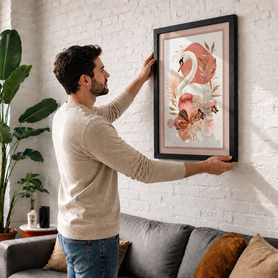 Flamingo in Bloom Botanical - Framed Print