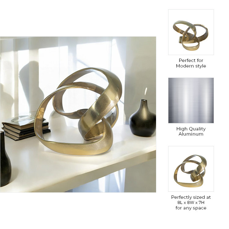 Modern Aluminum Abstract Interwoven Decorative Sculpture, Gold