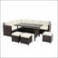 Ensemble de salle à manger 7 pièces en osier pour l'extérieur, modulaire 9 places avec repose-pieds et table pour le porche, la cour et le jardin-129389849