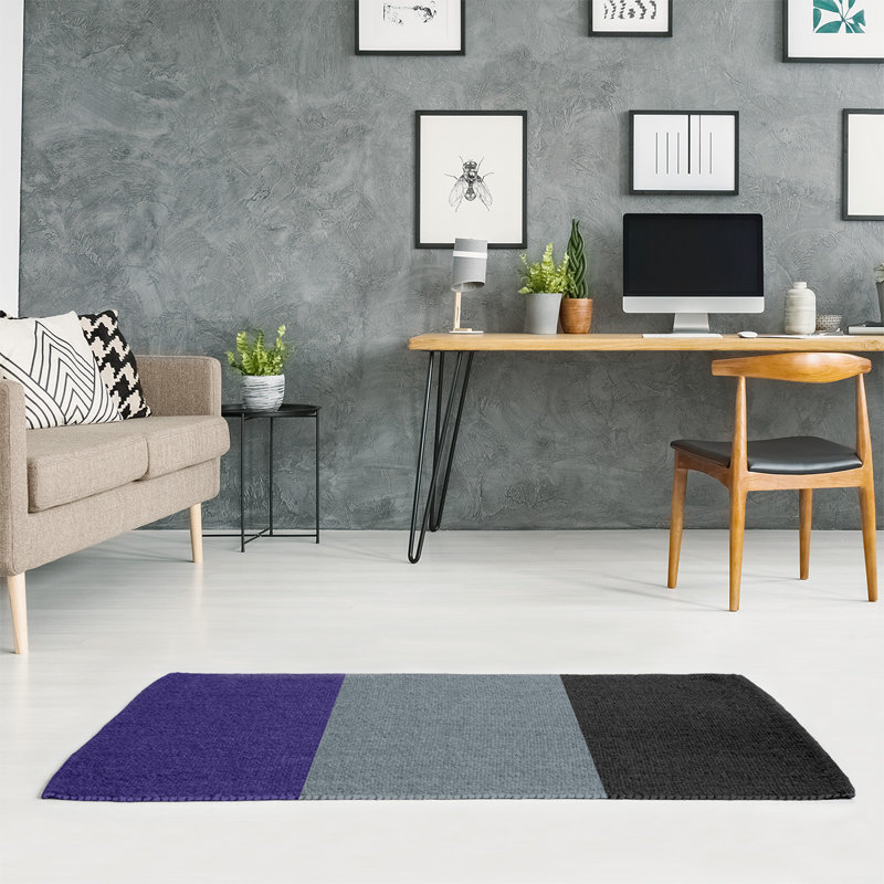 Tapis à rayures mauve/gris/noir, Rectangle 5 pi x 7 pi