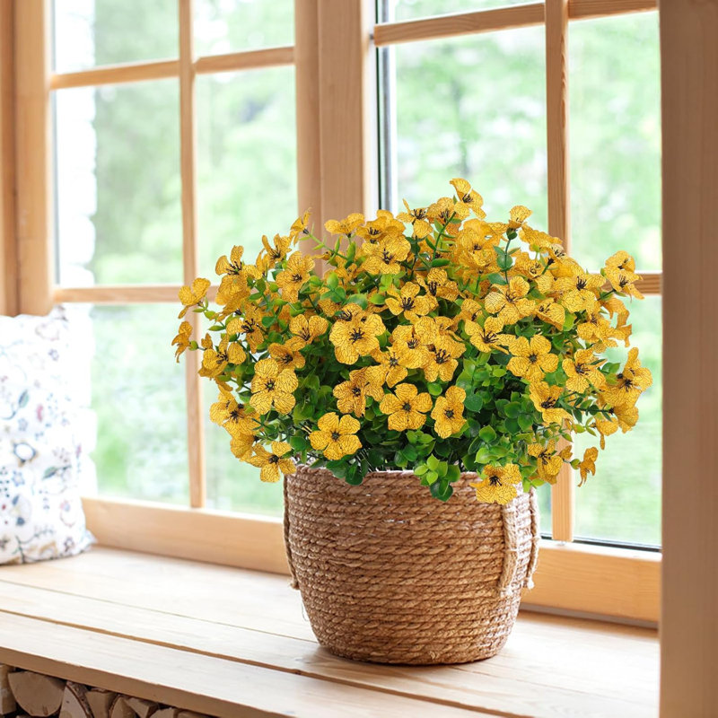 12 fleurs artificielles résistantes aux rayons UV résistantes aux rayons UV, Jaune