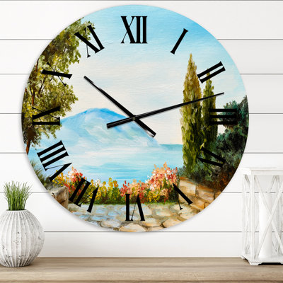 Vue sur les montagnes au bord de la mer - horloge murale nautique et côtière