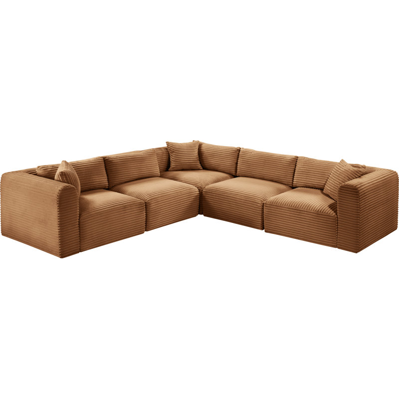 Canapé modulaire en L Carmean Performance, Velours côtelé texturé, 2 sans accoudoirs, 3 en coin