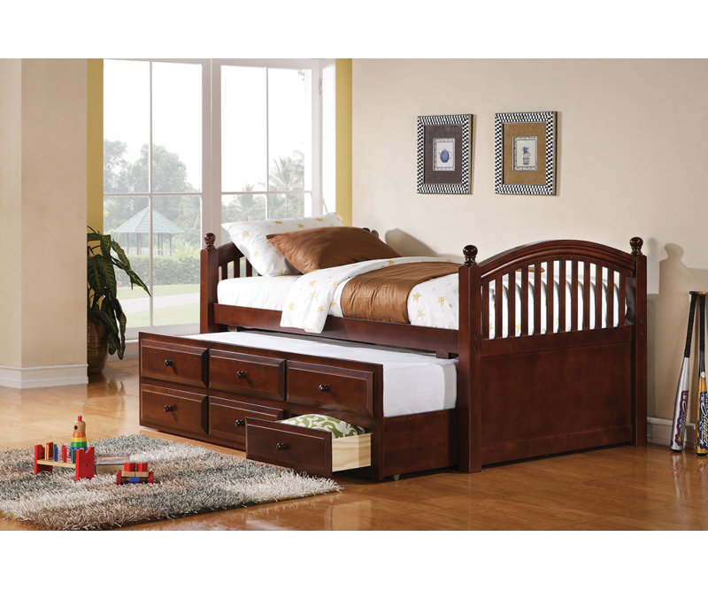 Cappuccino Twin Daybed with Trundle and Storage Drawers