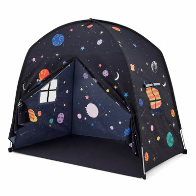 Large Space Sleep Kids Teepee Tent with Flags - Indoor Toddler Sleeping Playhouse for Boys & Girls | Space Canopy Tent for Playroom, Bedroom - Perfect Gift Toy (Black)