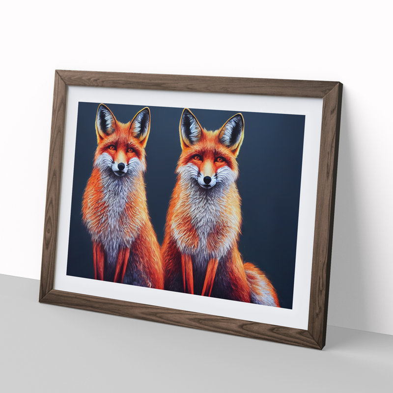Two Foxes Vol.2 - Framed Print, 25cm H x 34cm W x 2cm D, Walnut Framed