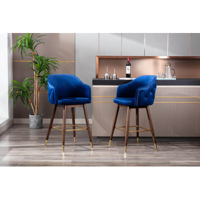Grieteke 28'' Velvet Upholstered Bar Stool with Rubberwood Legs