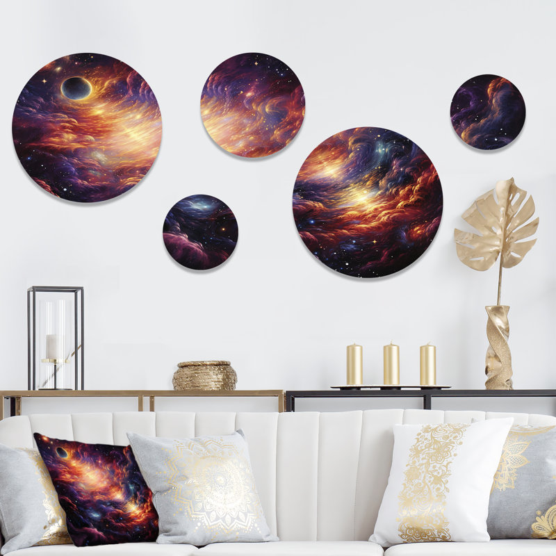 Ensemble de 5 galaxies roses et orange en spirale - Galaxies
