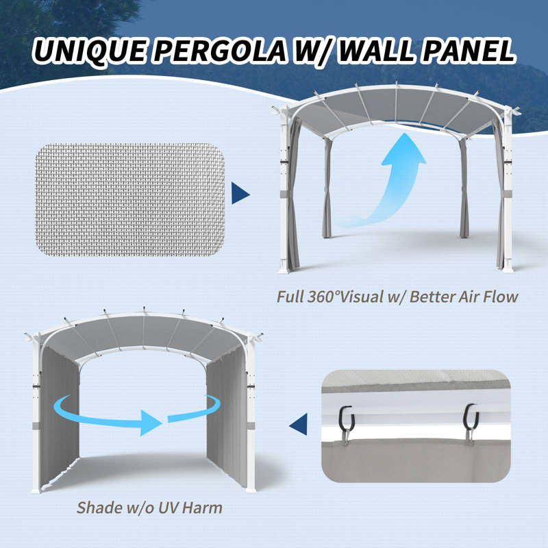 Gray 11x11 Outdoor Steel Pergola with Textilene Canopy