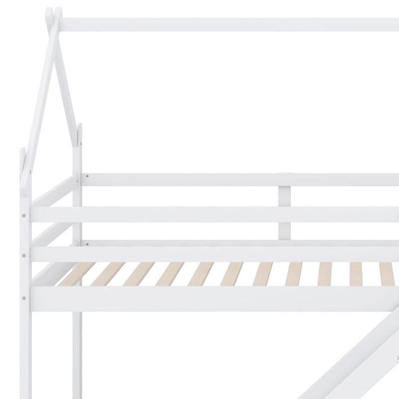 Lit mezzanine ou superposé avec glissade et escalier House, Blanc