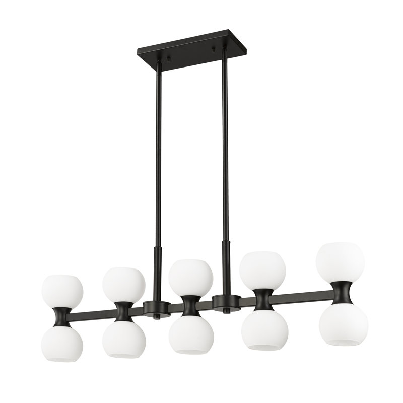 Lustre rectangulaire pour îlot de cuisine à 10 lumières Nawrocki, Noir mat