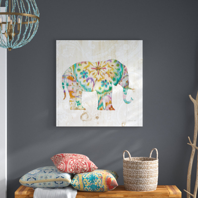 Boho Paisley Elephant I by Danhui Nai - No Frame Print on Canvas, 91cm H x 91cm W x 3.8cm D