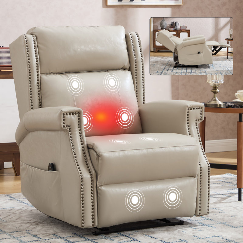 Fauteuil inclinable en similicuir avec massage et chaleur, mécanisme de mouvement robuste, 8 nœuds vibrants et 3 modes de massage