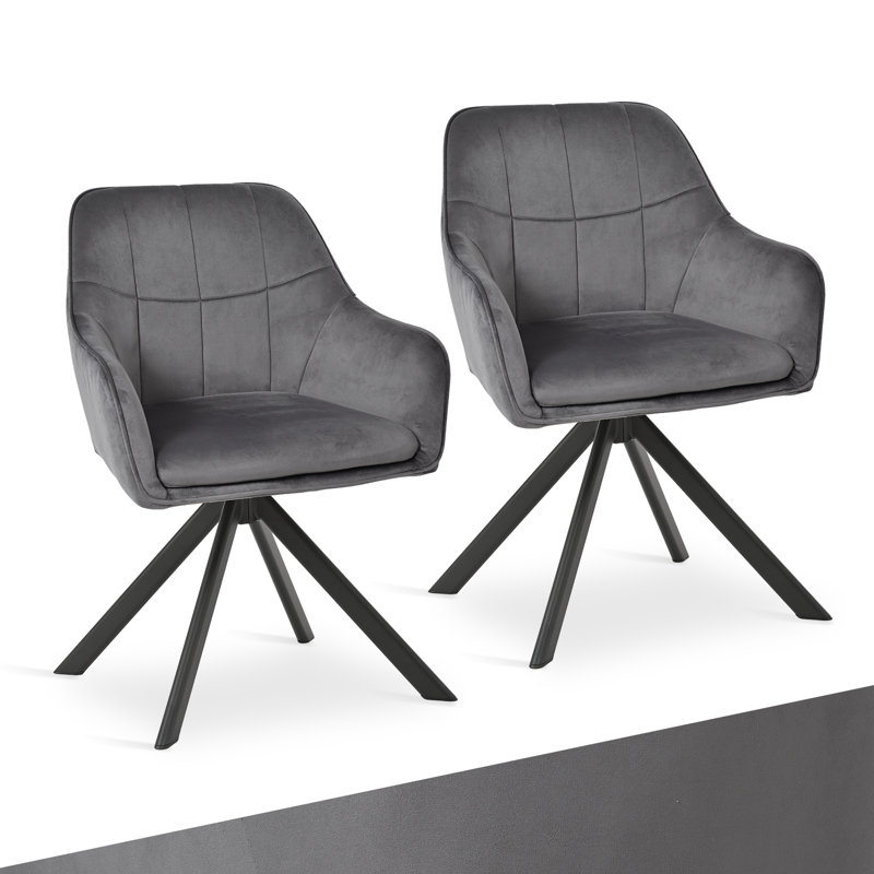 51cm H Upholstered Arm Dining Chair, Dark Grey, Velvet