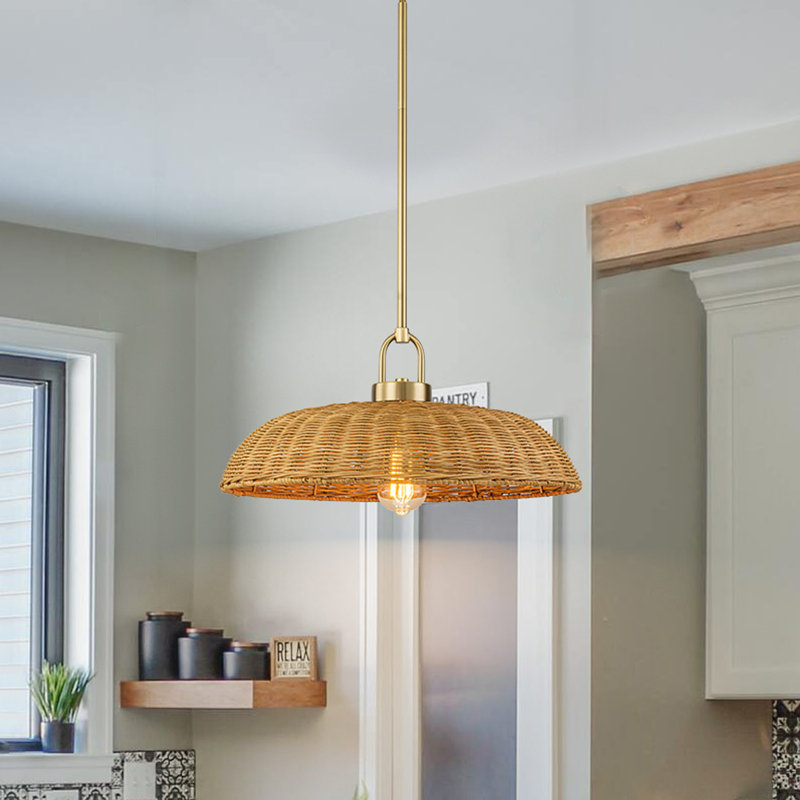 1-Light Natural Rattan Dome Pendant