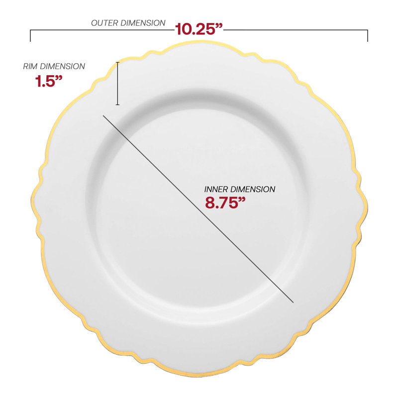 White with Gold Rim Round Blossom Disposable Plastic Dinnerware Value Set - 120 Sets