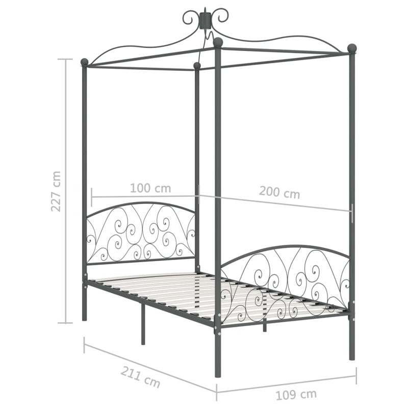 Rocky Open-Frame Bed, grey, 90 x 200 cm