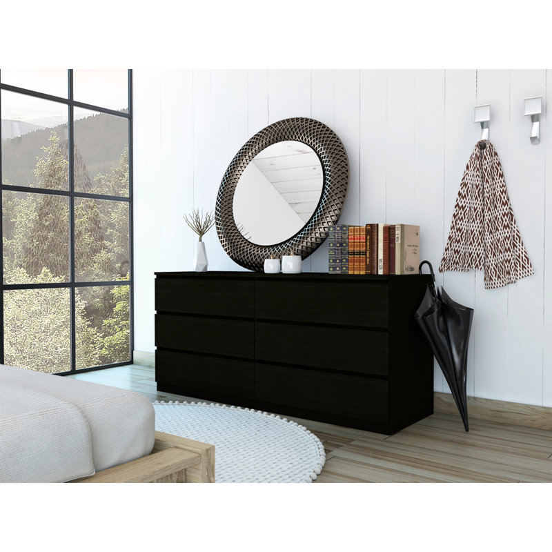 Commode double 6 tiroirs Tronx, chambre, noir, Noir