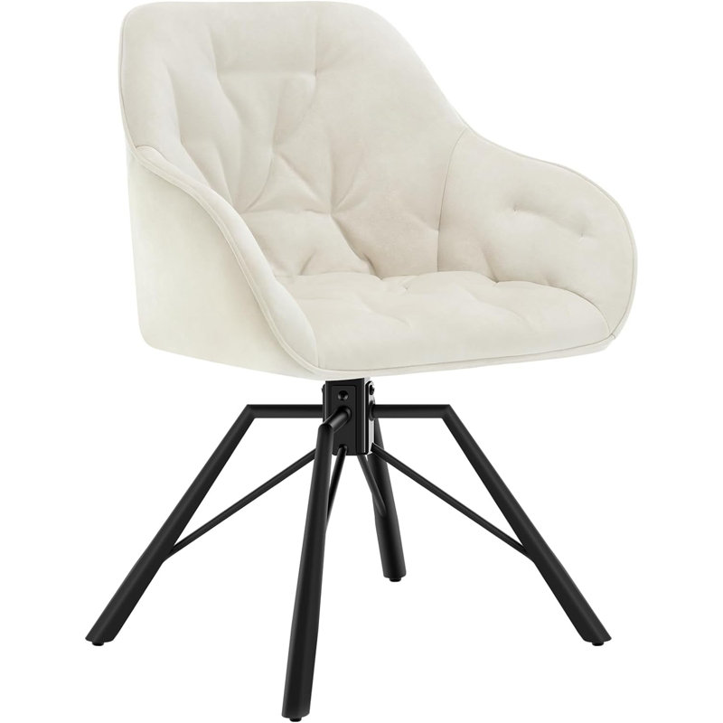 Aagna 44.5 cm H Tufted Velvet Dining Chair, Cream
