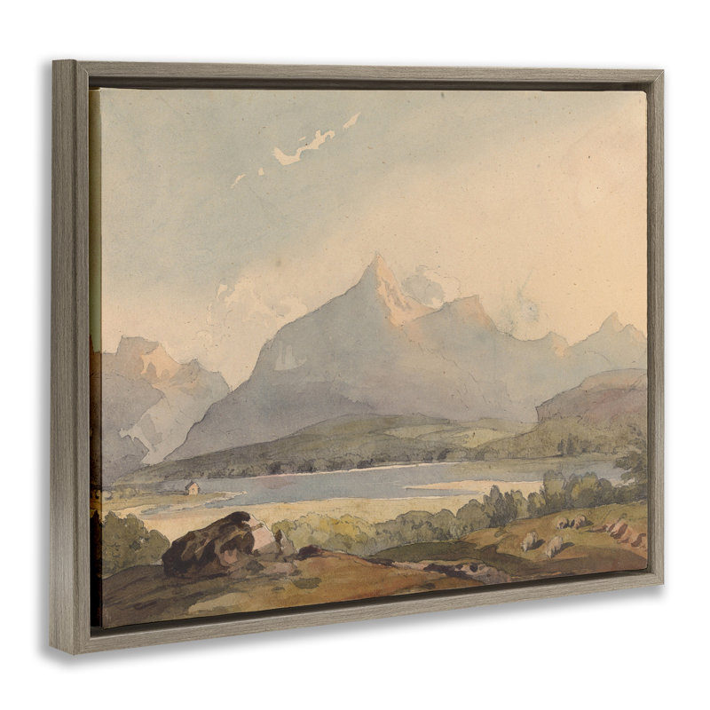 Cadre flottant Peaceful Hazy Mountains, design par lettré et doublé, Cadre flottant orme Montalcino, H 25 po x l 31 po