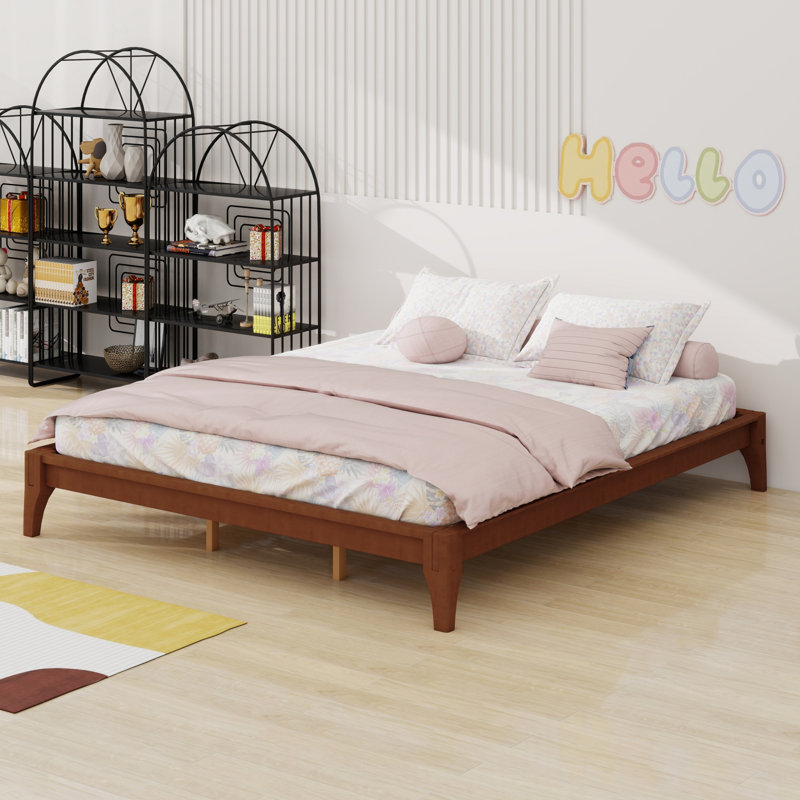 Solid Dry Bamboo Wood Platform Bed Frame, With Wood Slat Support, Brown